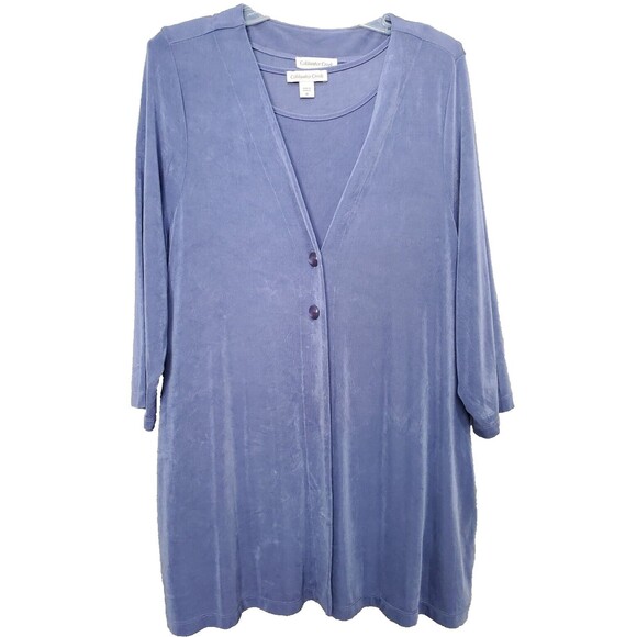 Coldwater Creek Blue Slinky Knit Long Button-Up Jacket with Shell Size 1X Travel - Picture 1 of 9